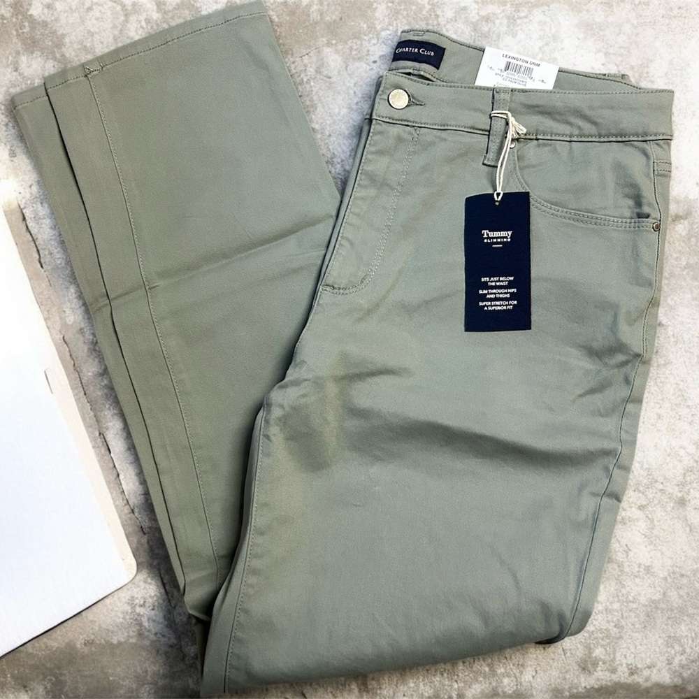 Charter Club Women’s Lexington  Sage Green Chinos Size 16 Straight Leg NWT